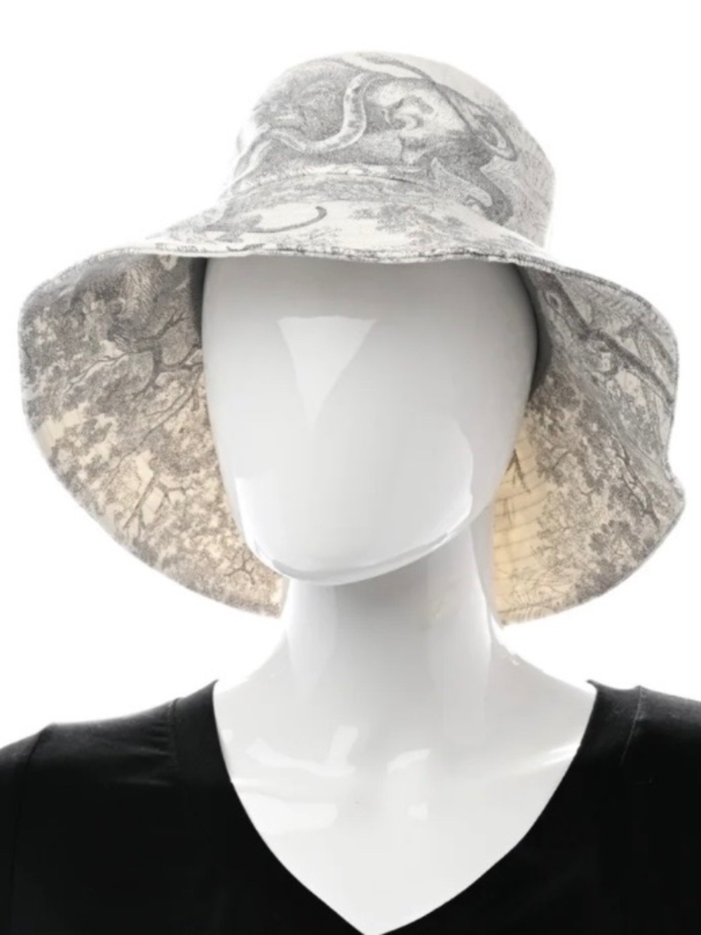 NWT DIOR Cotton Dioriviera Toile De Jouy Bob Brim Bucket Hat 57 Gray - Picture 2 of 9